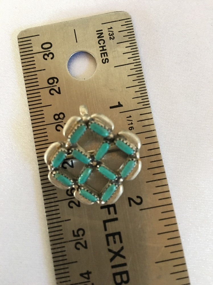 Zuni Turquoise Pin Pendant Sterling Silver Indian Signed 08026