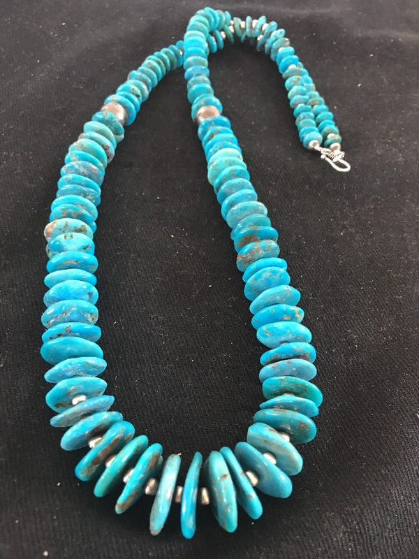 Kingman Turquoise Necklace Pendant Navajo Pearls | Sterling Silver | Authentic Native American Handmade | 8083