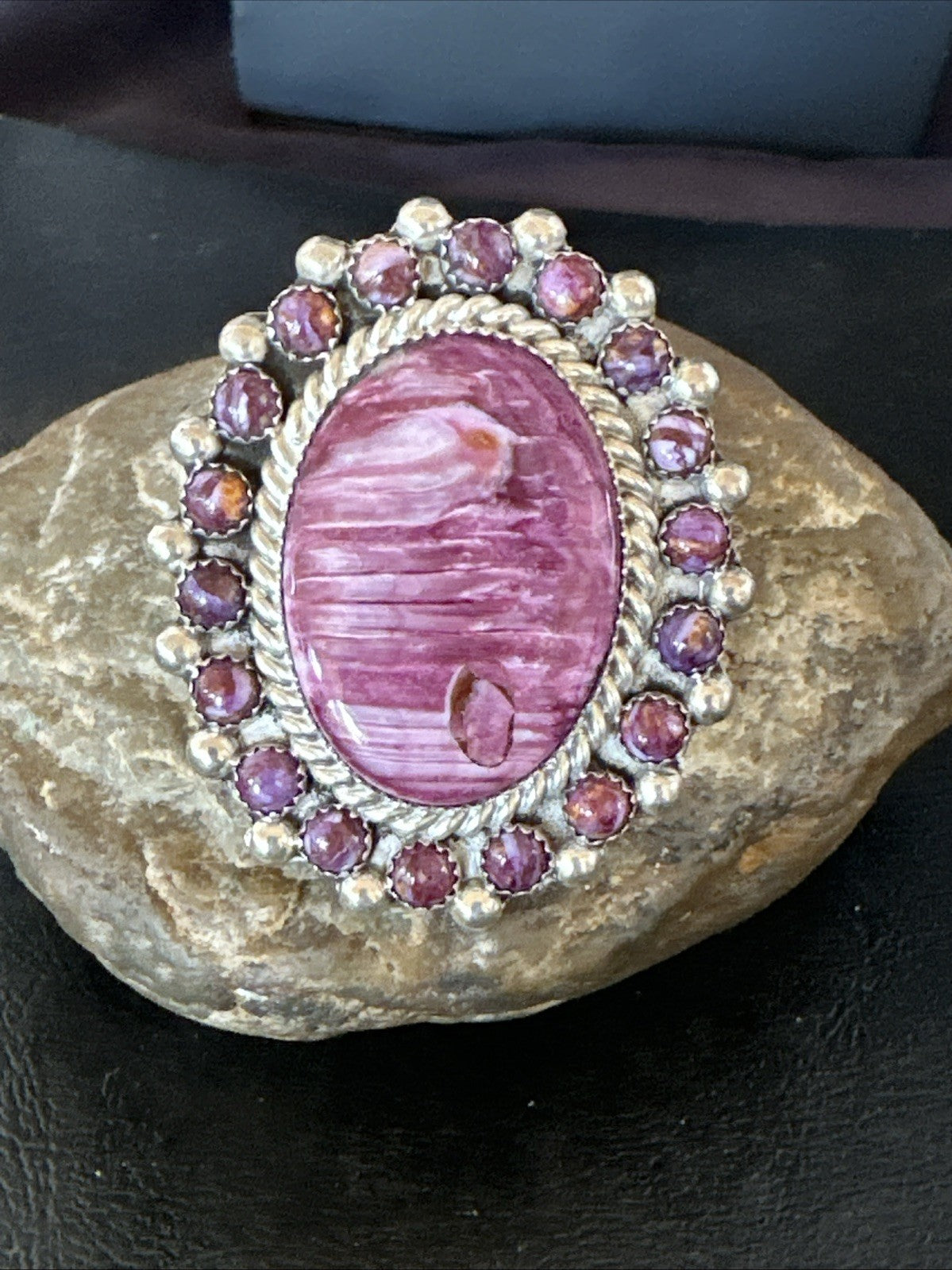 Womens Purple Spiny Oyster Navajo Sterling Silver Cluster Ring Size 9 19760