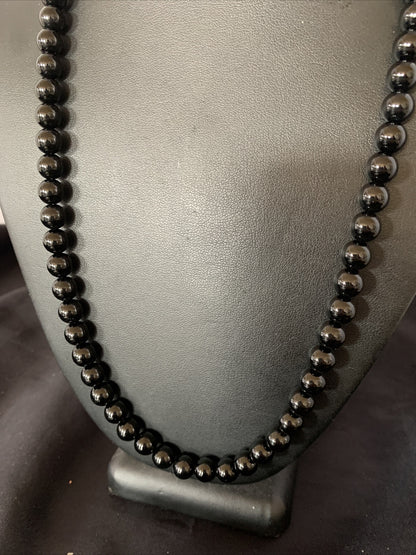 Mens Black Onyx Navajo Pearls Sterling Silver Necklace 23" 12979