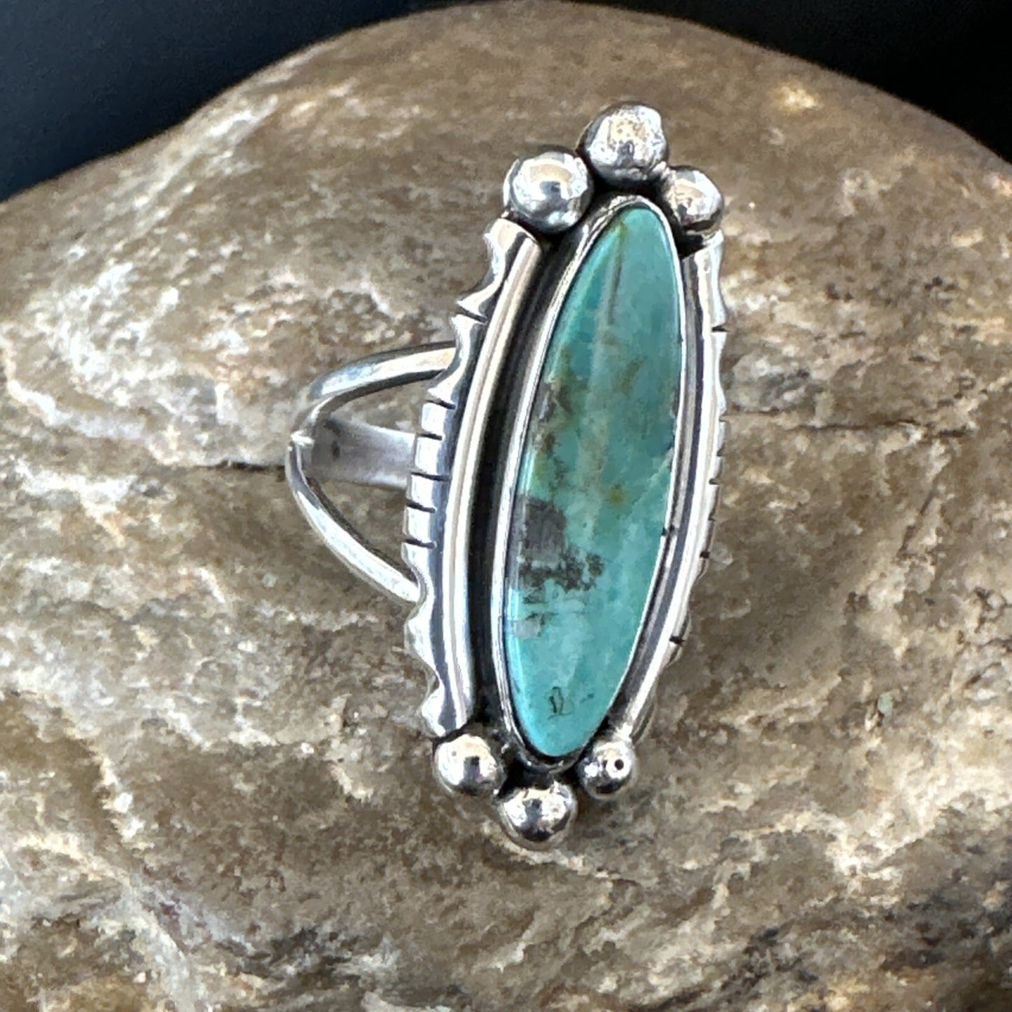 Blue Kingman Turquoise Native American Navajo Sterling Silver Ring Size 7 18629