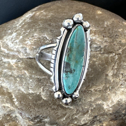 Blue Kingman Turquoise Native American Navajo Sterling Silver Ring Size 7 18629