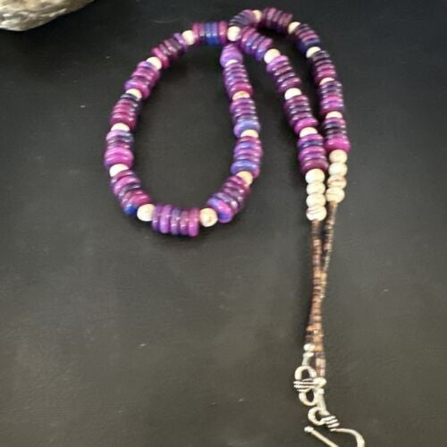 Navajo Purple Sugilite Bead Jasper Necklace Sterling Silver 27" 15346