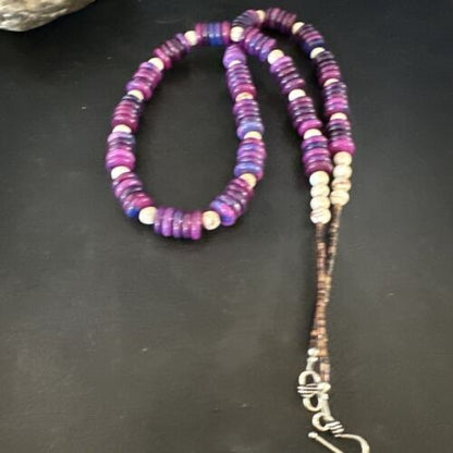 Navajo Purple Sugilite Bead Jasper Necklace Sterling Silver 27" 15346