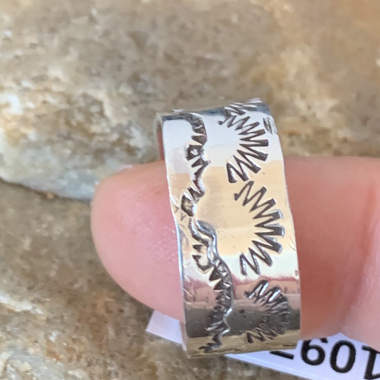 Womens Wide Band Navajo Sterling Silver Ring Size 8.5 10972N