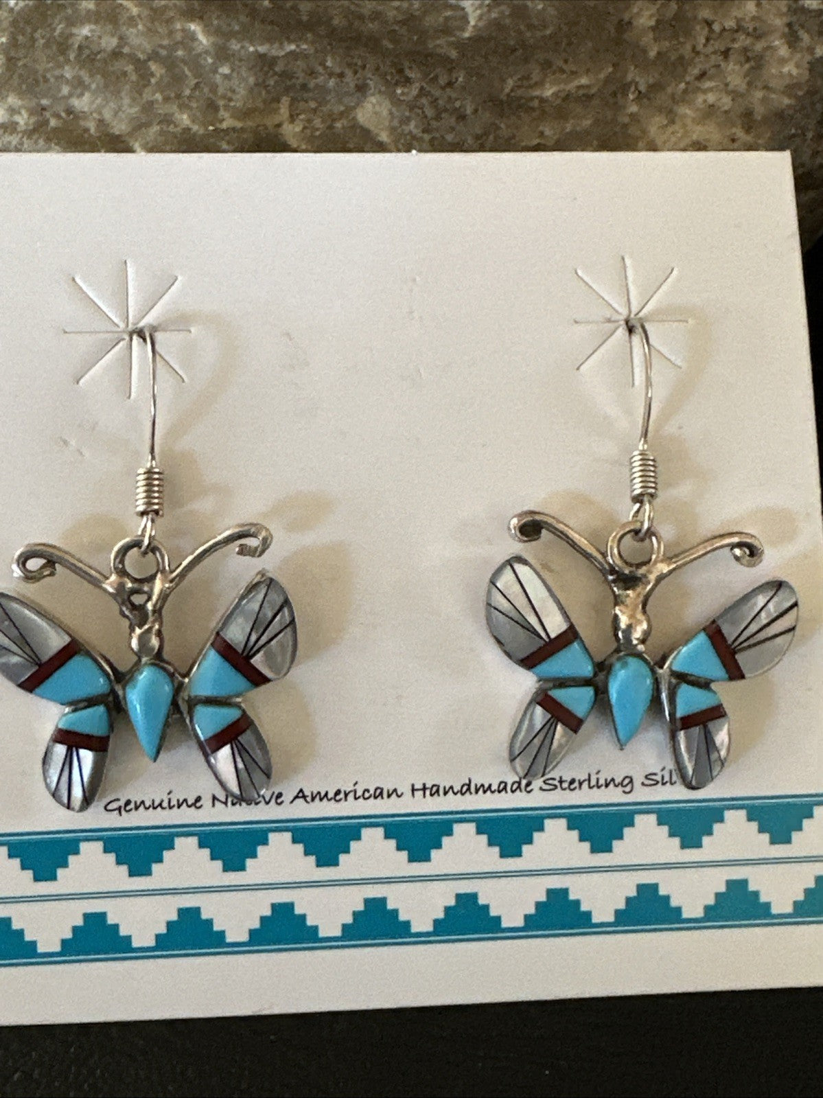Butterfly Multicolor Turquoise MOP Inlay Sterling Silver Earrings 19816
