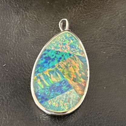 Mens Womens Multicolor Gilson Opal Navajo Sterling Silver Inlay Pendant 18609