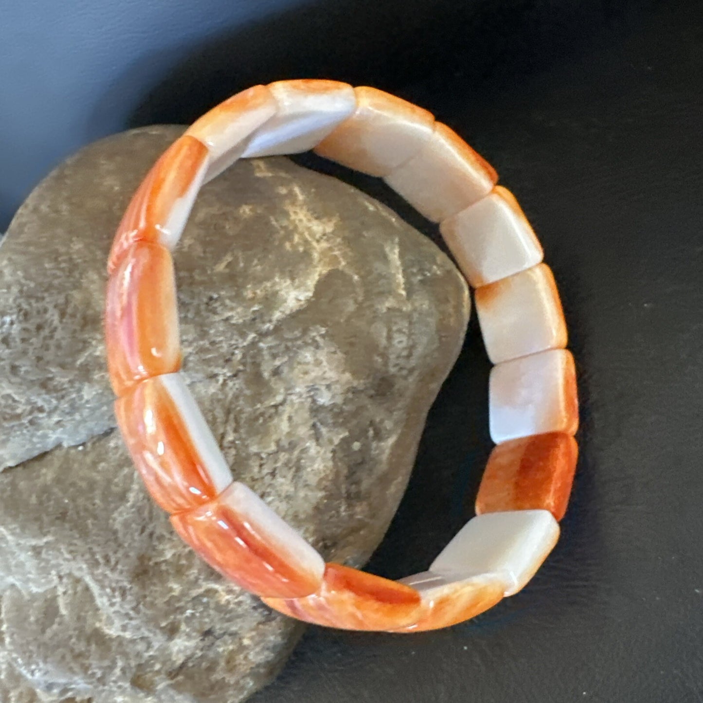 Mens Womens Orange Spiny Oyster Sterling Silver Stretch Bracelet 7" 18860