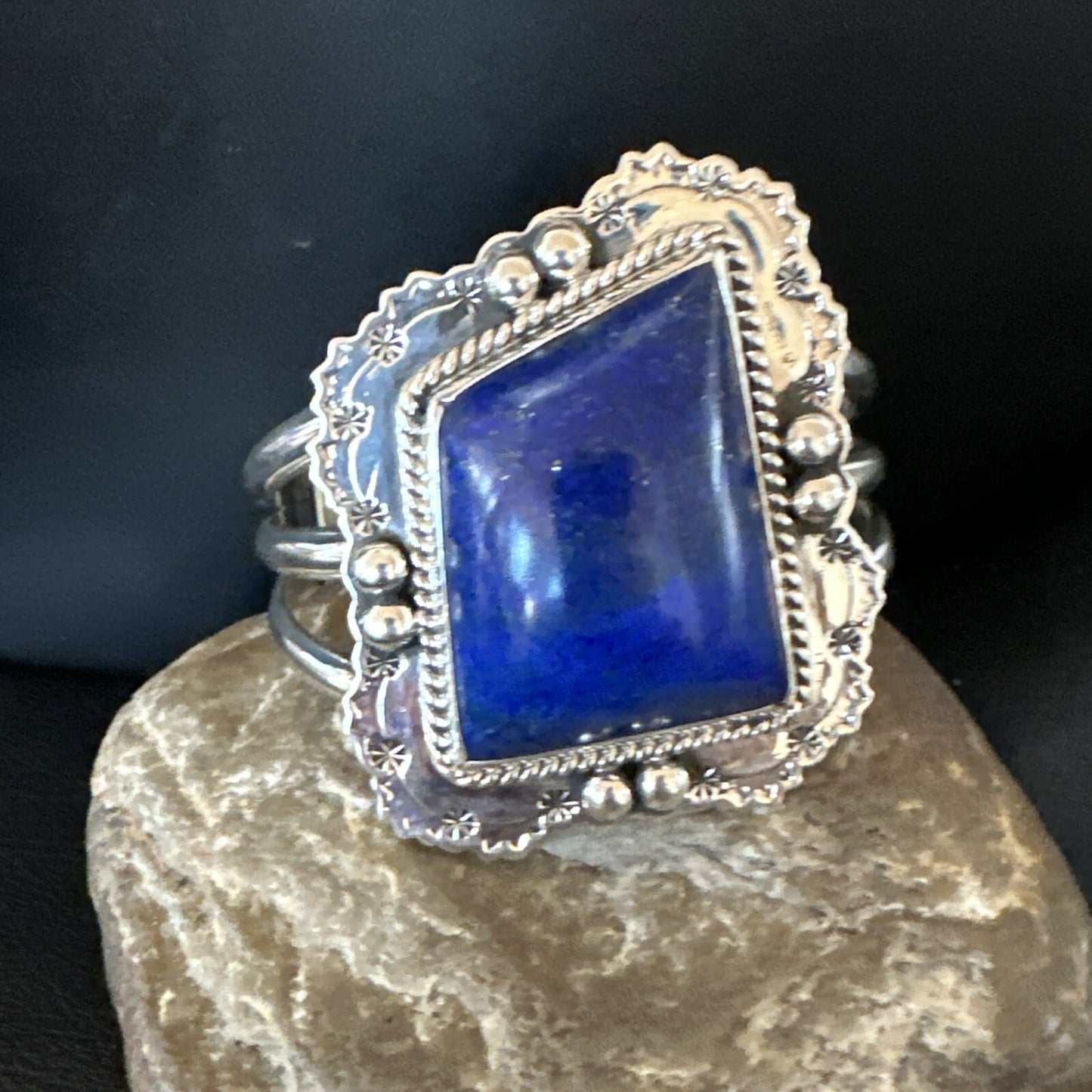 Native Mens Blue Lapis Lazuli Sterling Silver Cuff Bracelet 7.50” 18714
