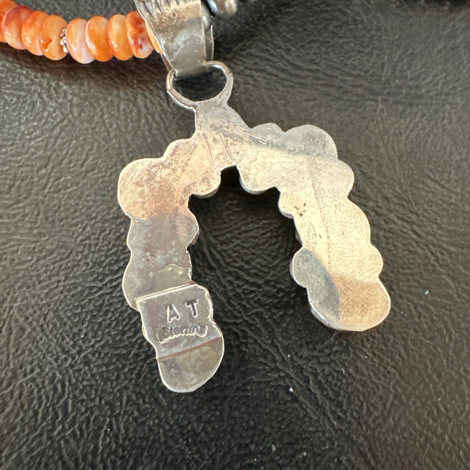 Navajo Pearls Sterling Necklace Orange Spiny Oyster Cluster Naja Pendant 19551