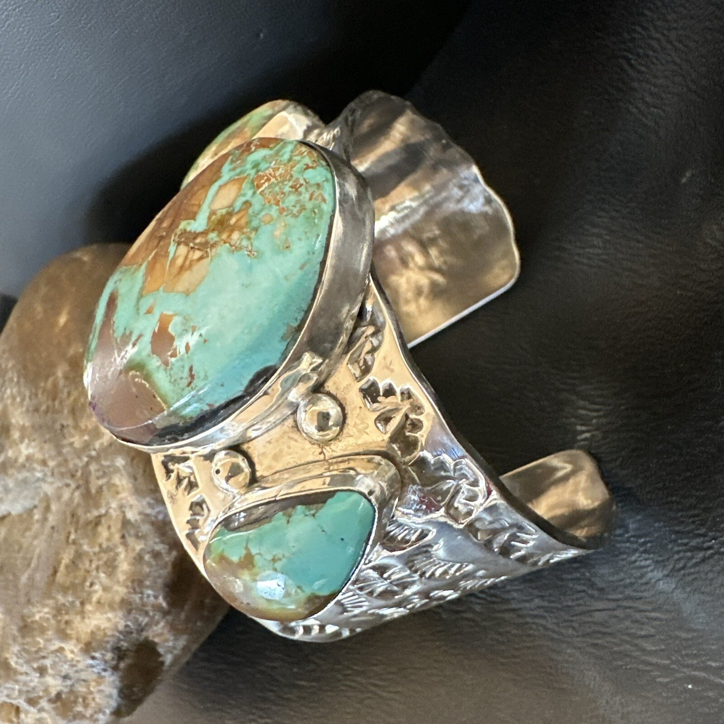 Navajo Green Royston TURQUOISE Sterling Silver Cuff Bracelet 17937