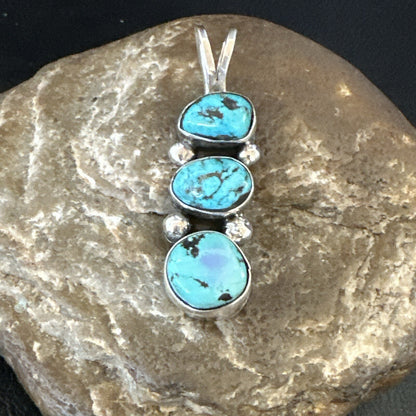 Blue Turquoise 3 Stone Navajo Sterling Silver Cluster Pendant Only 18348