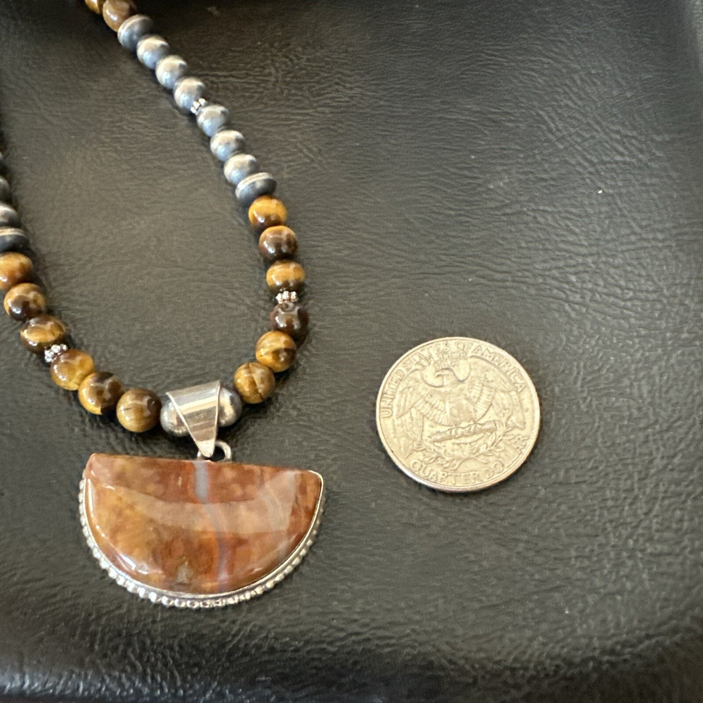 Coffee Tigers Eye Jasper Sterling Silver Pendant Necklace Southwestern 18290