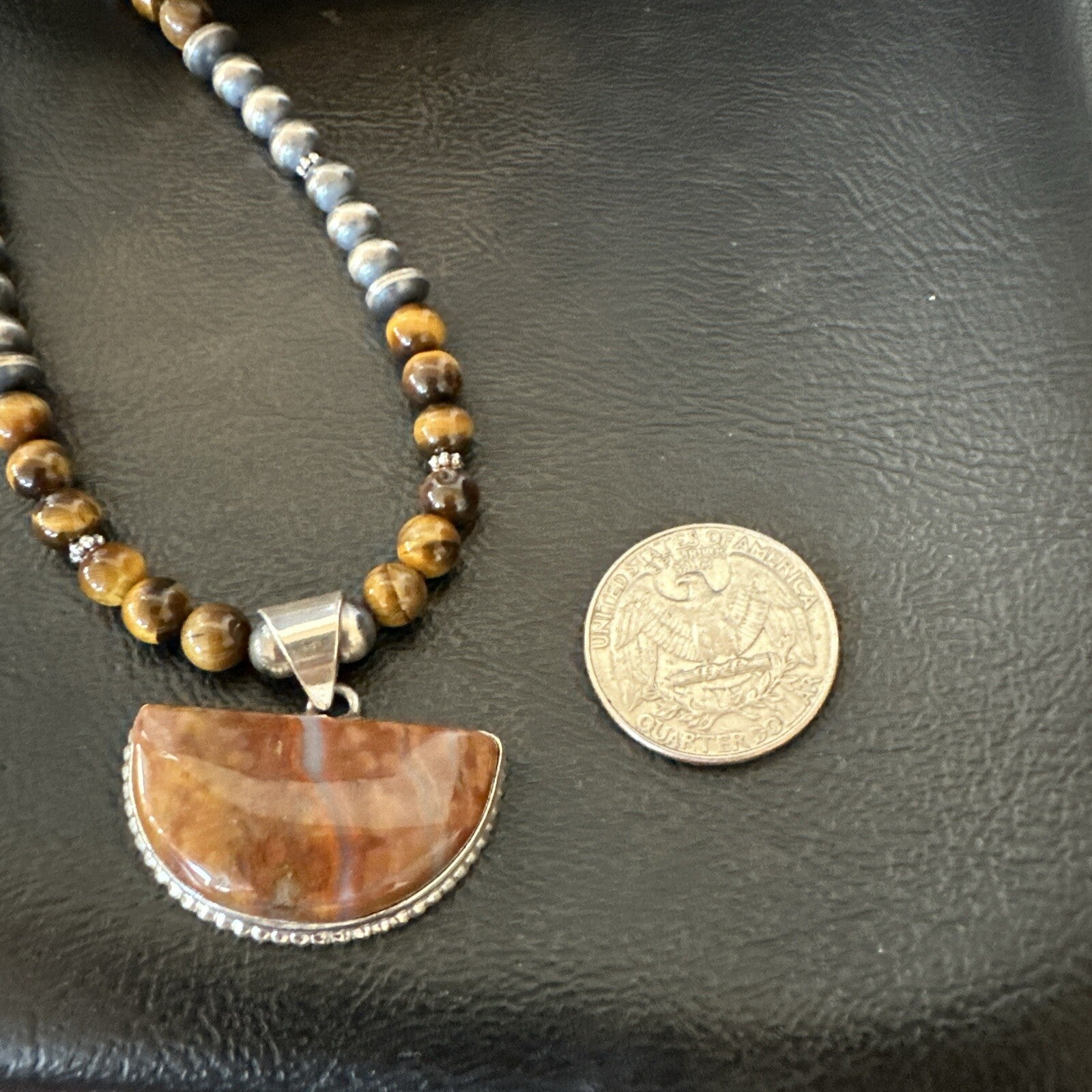 Coffee Tigers Eye Jasper Sterling Silver Pendant Necklace Southwestern 18290
