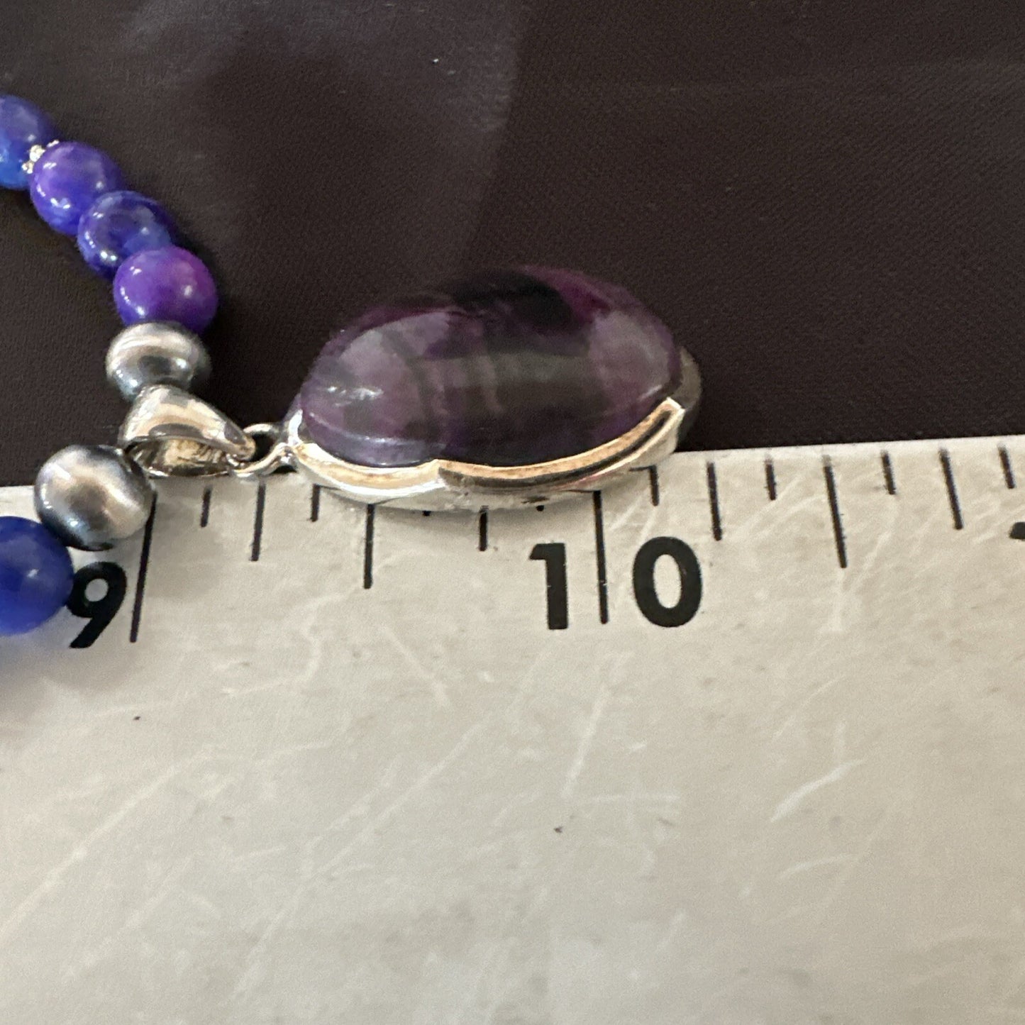 Purple Stone Pendant Navajo Pearls Sterling Silver Necklace 23" 17894