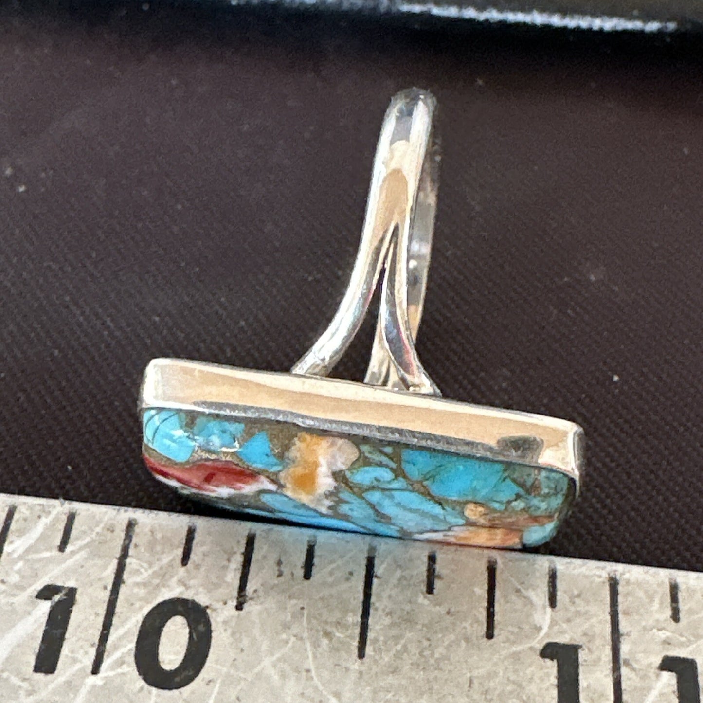 Blue Turquoise Spiny Oyster Southwestern Sterling Silver Ring Size 9 18467