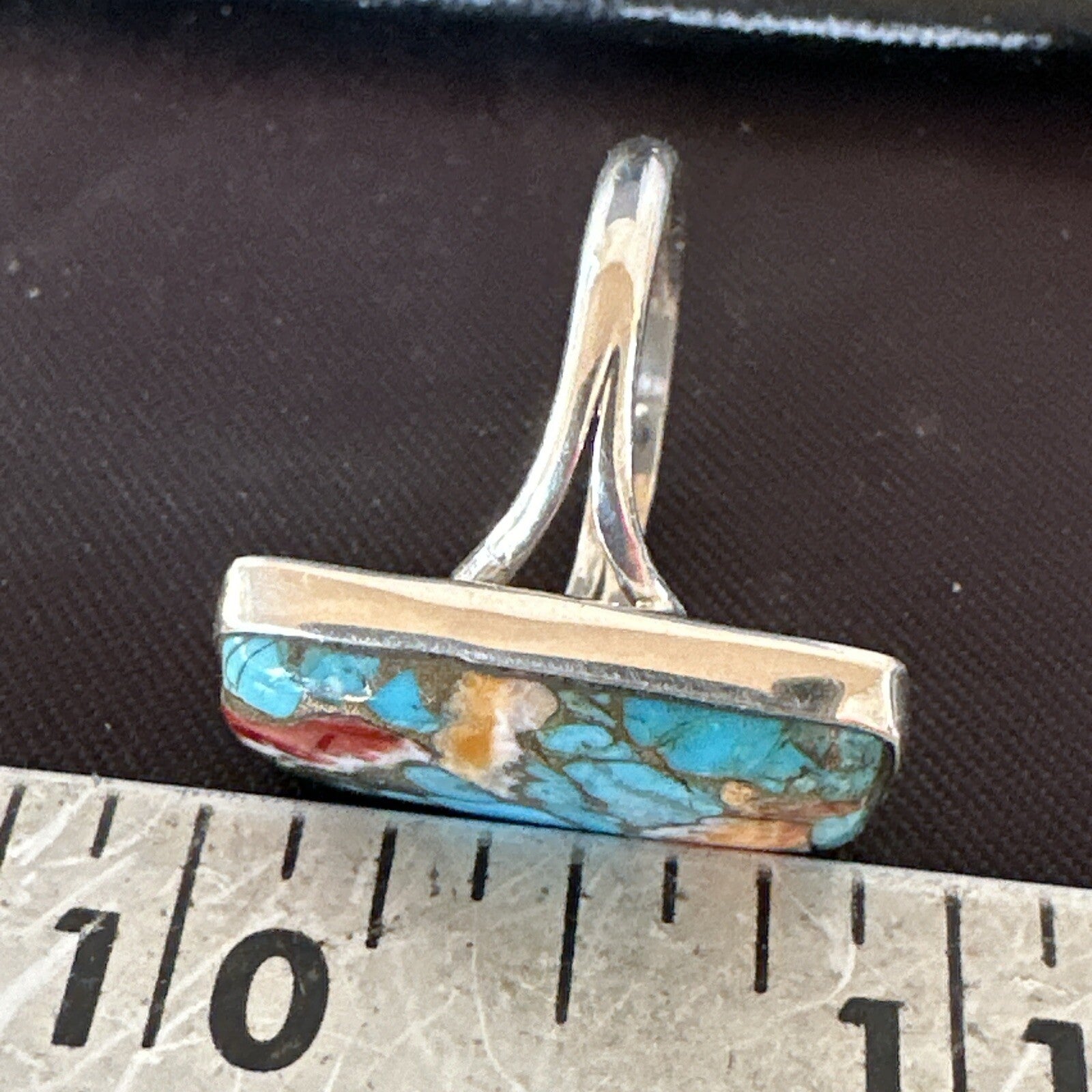 Blue Turquoise Spiny Oyster Southwestern Sterling Silver Ring Size 9 18467