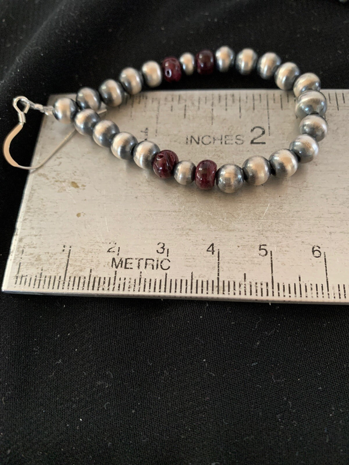Native Purple Spiny Oyster Sterling Silver Beads Navajo Earrings 3248