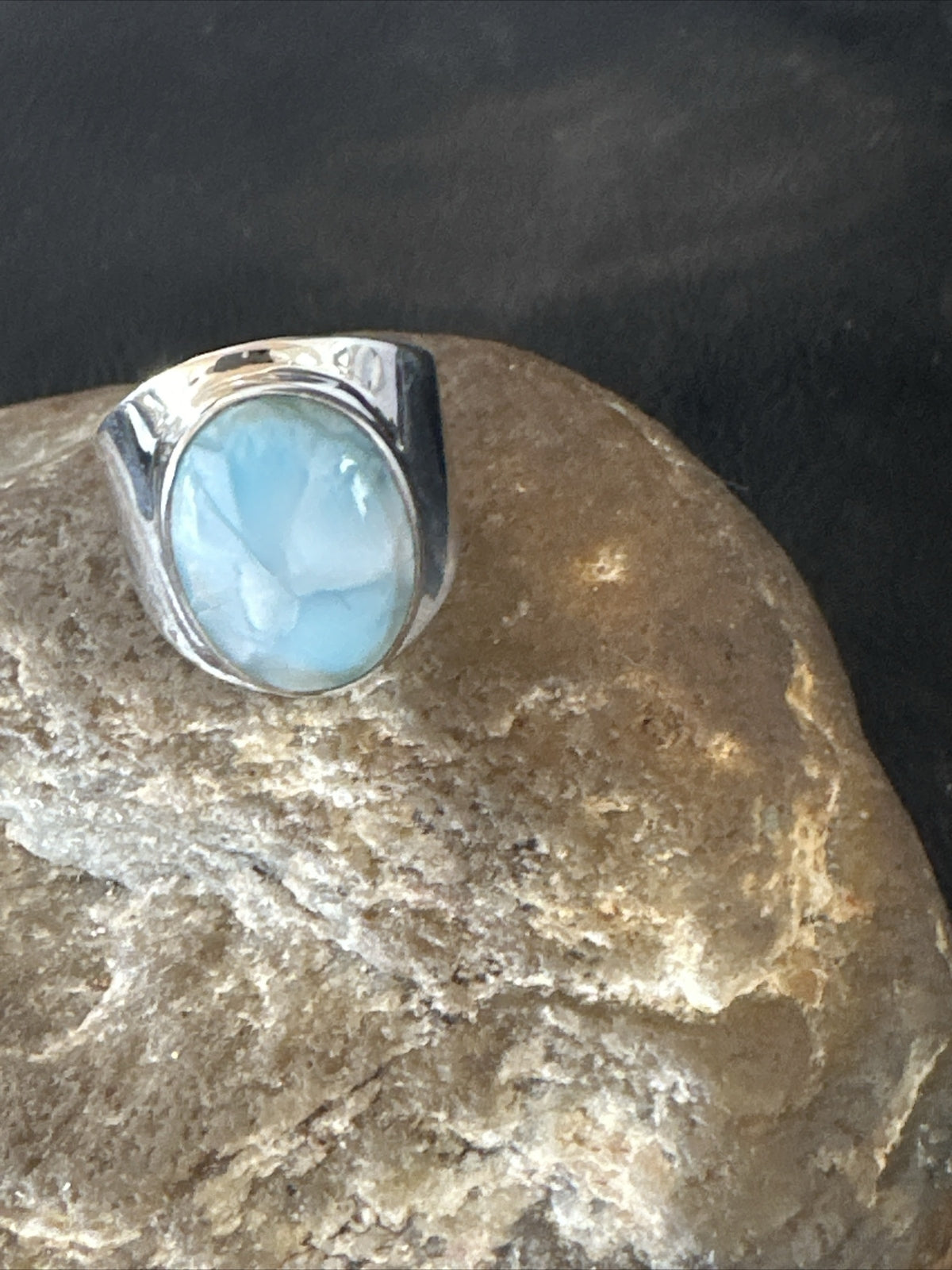 Womens Blue Larimar Navajo Sterling Silver Ring Size 8 17671