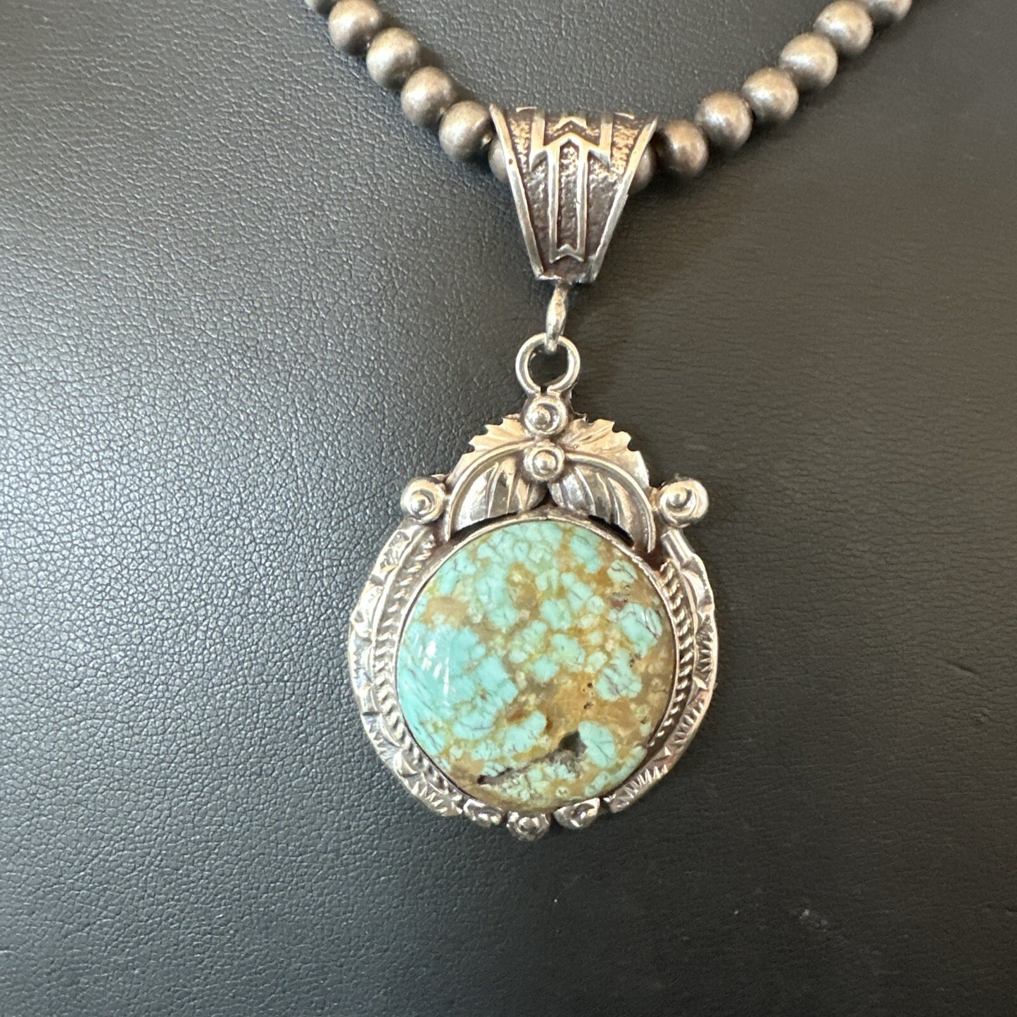 Mens Blue Turquoise#8 Pendant Navajo Sterling Silver Necklace 18073