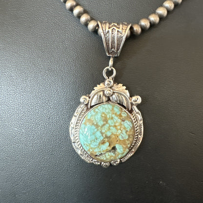 Mens Blue Turquoise#8 Pendant Navajo Sterling Silver Necklace 18073
