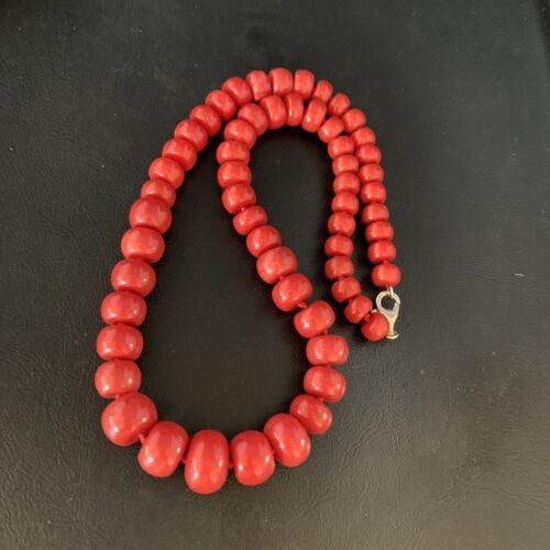 Navajo Graduated Bamboo Coral Strand Necklace Sterling Silver 23" 13521