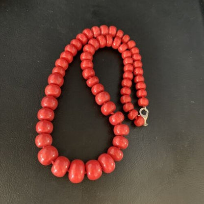 Navajo Graduated Bamboo Coral Strand Necklace Sterling Silver 23" 13521