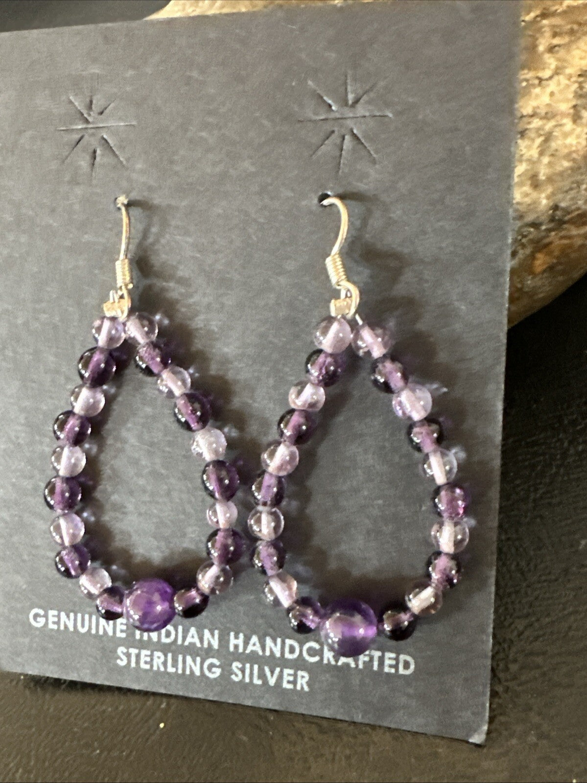 Purple Amethyst Bead Navajo Sterling Silver 1" Earrings 18639