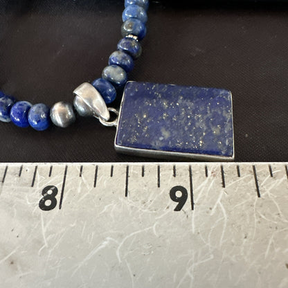 Blue Lapis Pendant Navajo Pearls Sterling Silver Necklace 20” 18688
