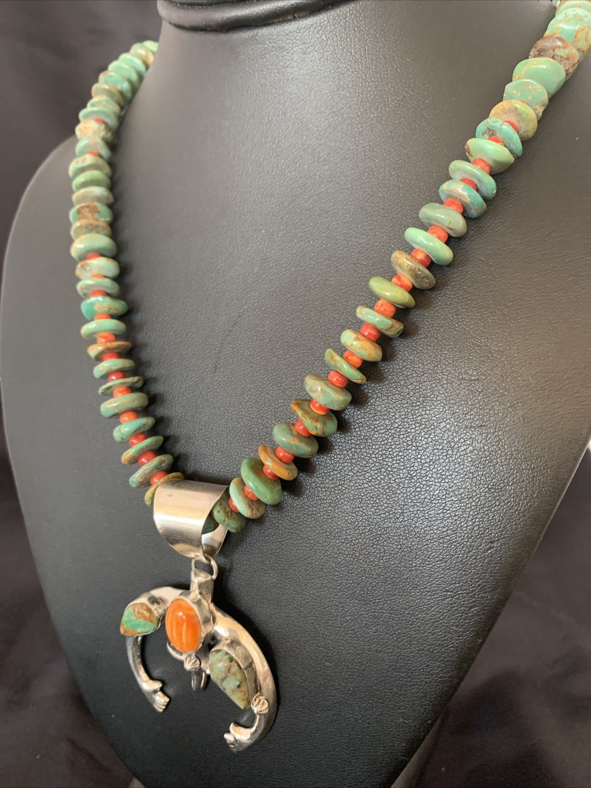 Blue Turquoise Spiny Oyster Naja Pendant Navajo Sterling Silver Necklace 10255