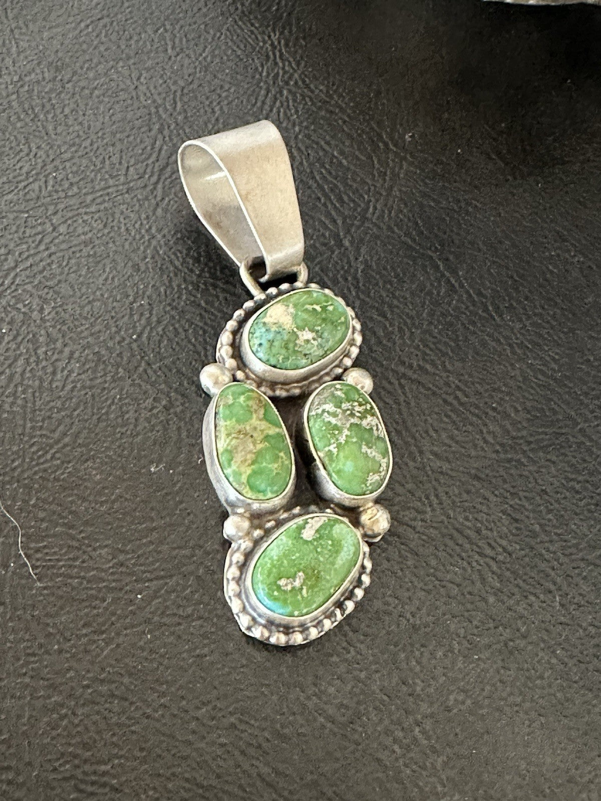 Green Sonoran Gold Turquoise Navajo Sterling Silver 925 Cluster Pendant 19400