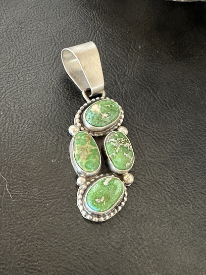 Green Sonoran Gold Turquoise Navajo Sterling Silver 925 Cluster Pendant 19400
