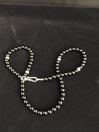 Black Onyx Navajo Sterling Silver Necklace 18” 10026