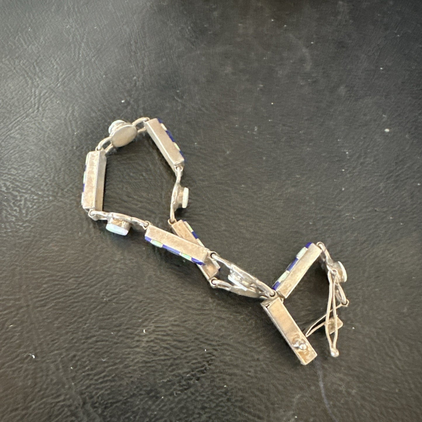 A Womens Blue Lapis Opal Sterling Silver Link Bracelet 7" 19794