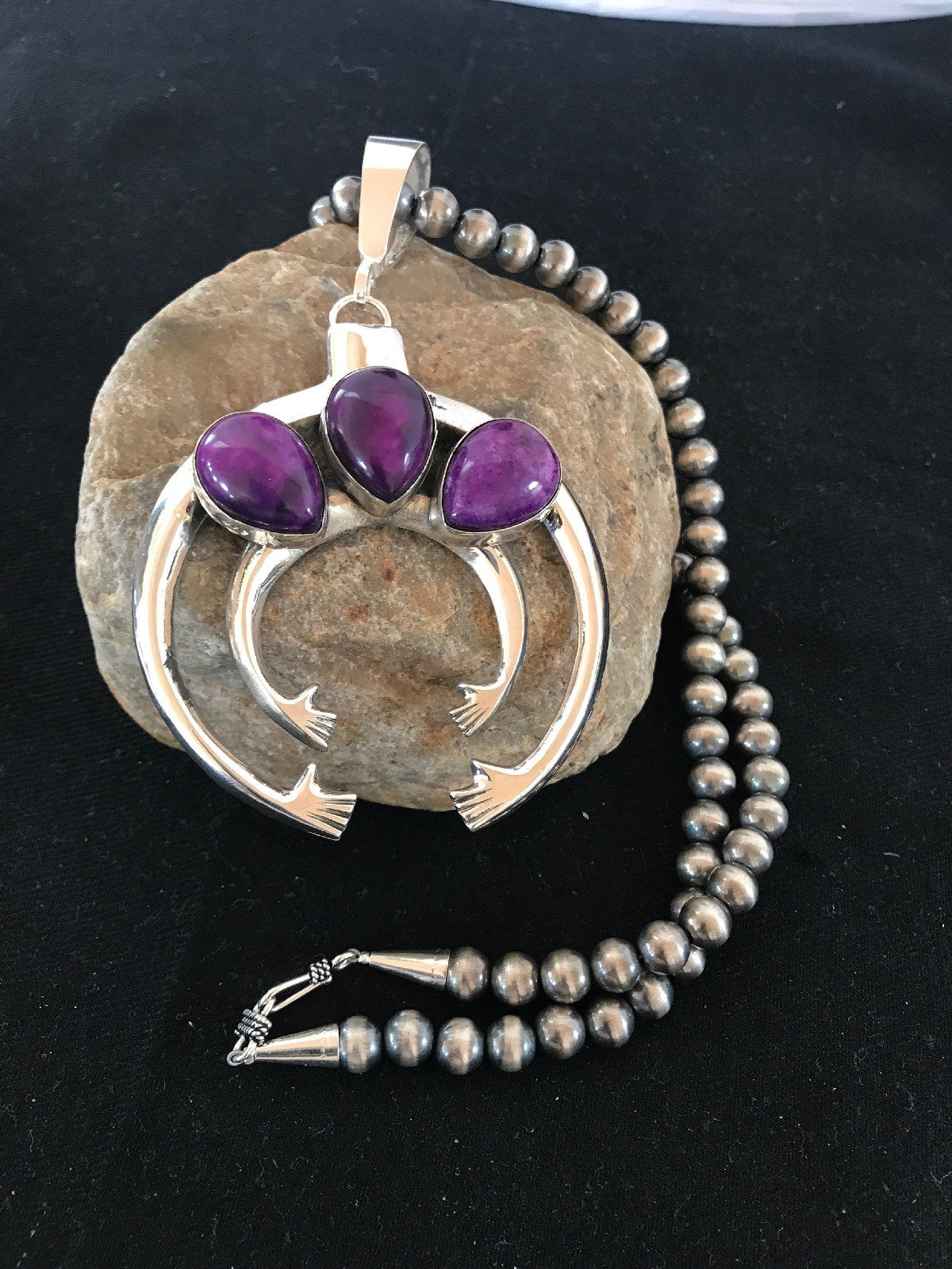Purple Stone Naja Sterling Silver Beads Necklace Pendant Earring Yazzie 03894