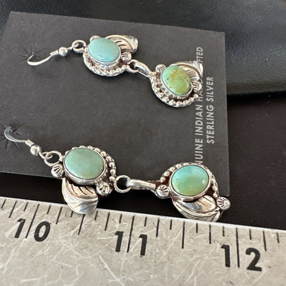 Navajo Green Royston Turquoise Sterling Silver Dangle Earrings 18804