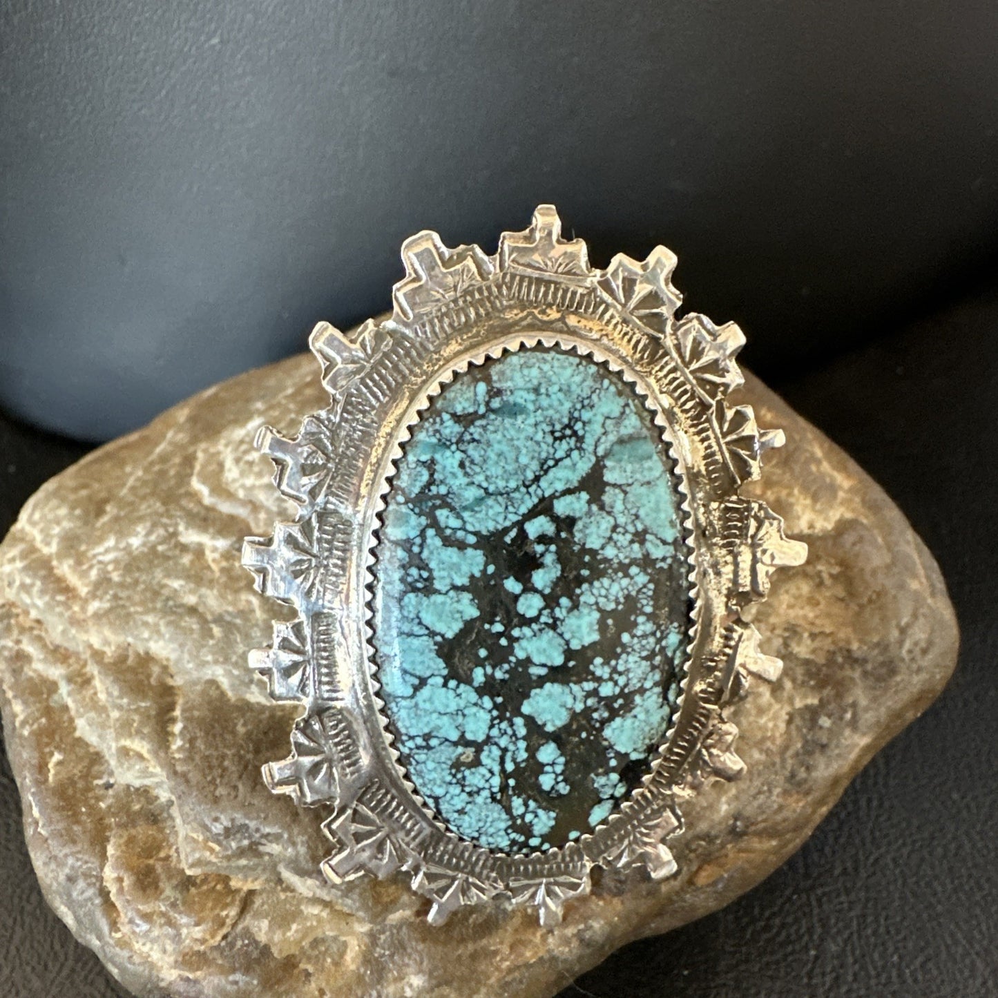 Blue Spiderweb Turquoise Navajo Sterling Silver Ring Size 5.5 19108