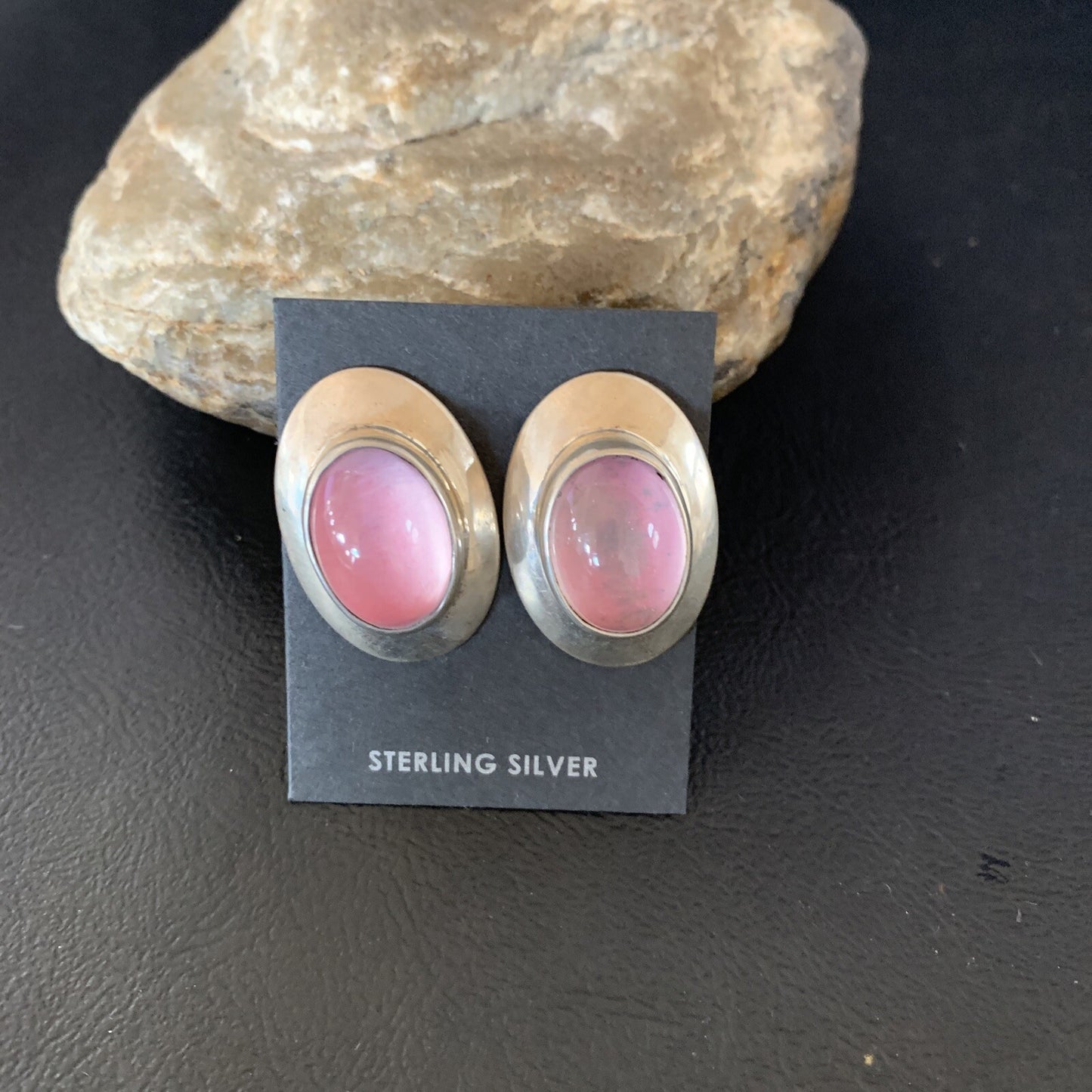 Navajo Pink Quartz Sterling Silver Post Stud Earrings 1" 13029