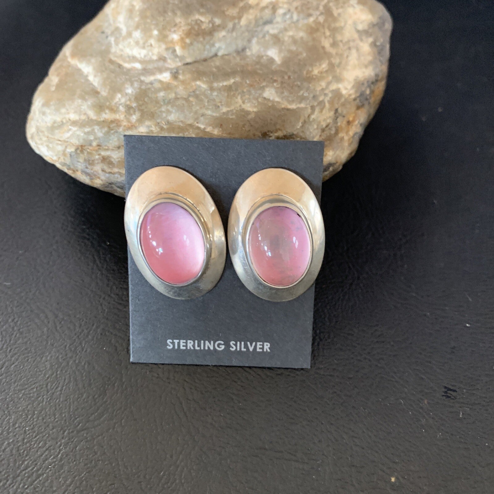 Navajo Pink Quartz Sterling Silver Post Stud Earrings 1" 13029