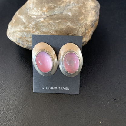 Navajo Pink Quartz Sterling Silver Post Stud Earrings 1" 13029