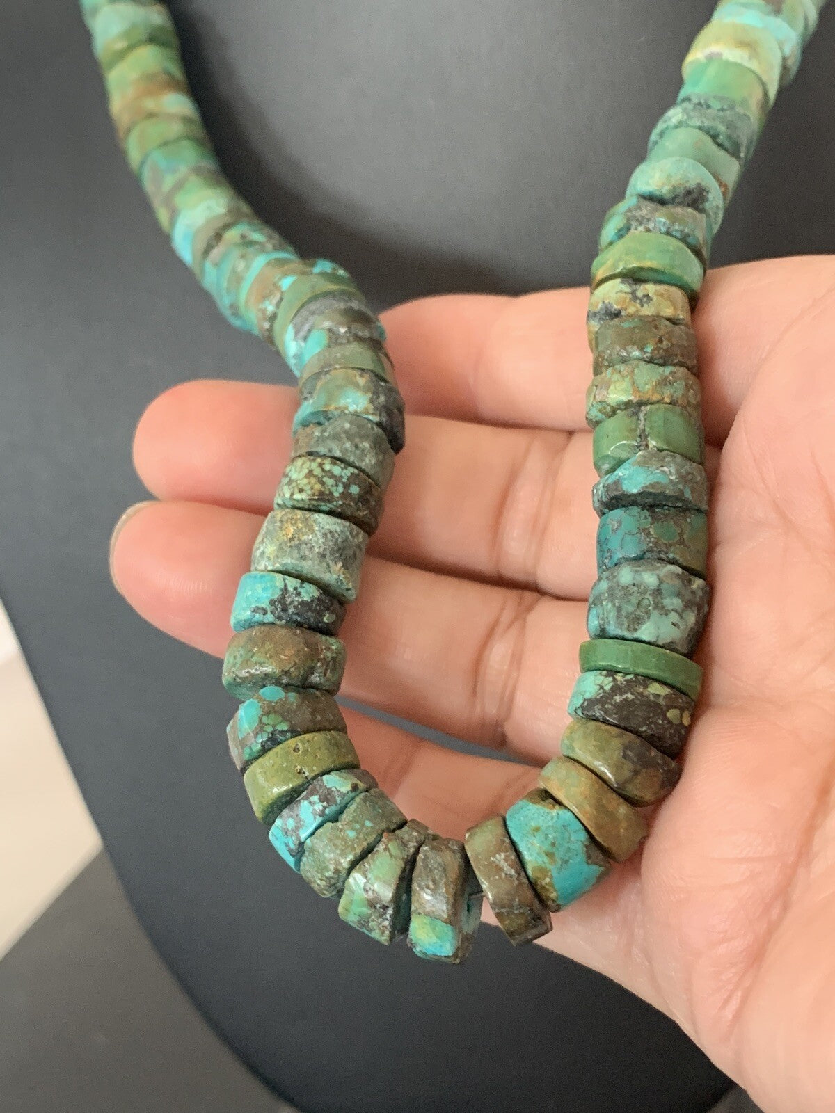 Native Navajo Turquoise 12mm 26” Heishi Sterling Silver Bead Necklace 00384A