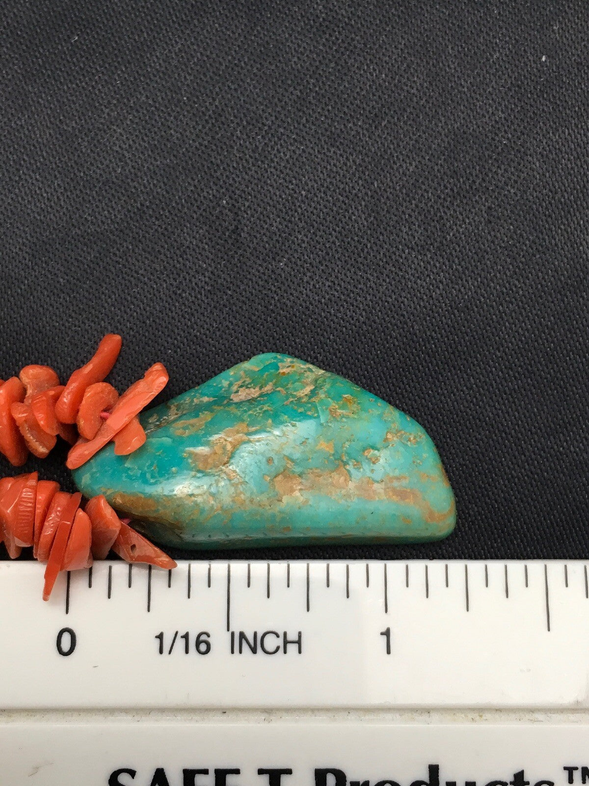 Native American Turquoise Pendant Coral Brass Old Pawn Necklace 19" 04006