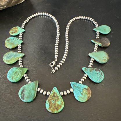 Navajo Pearls Silver Green Teardrop Turquoise Necklace 19229