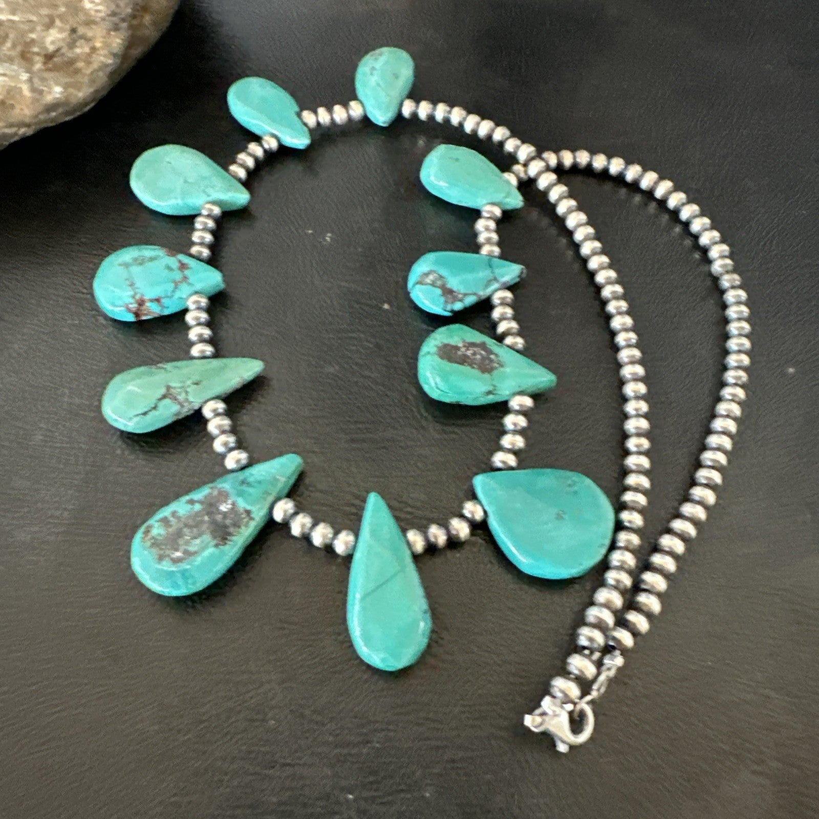 Blue Turquoise Navajo Pearls Sterling Silver  20" Necklace 19509