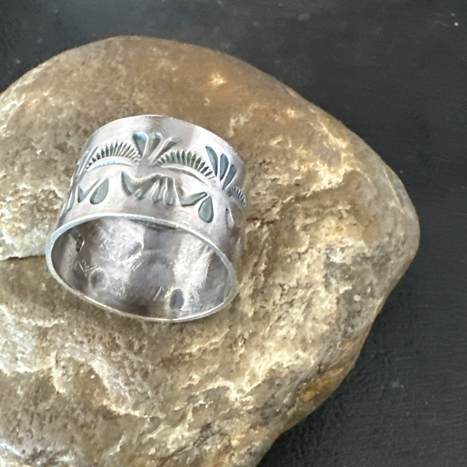 Mens Wedding Wide Band Navajo Stamped Sterling Silver Ring Size 12 19065