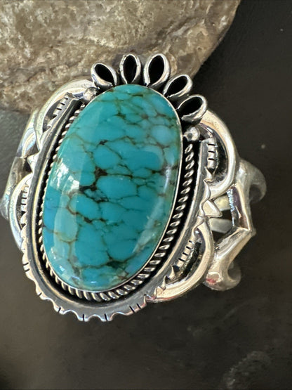 Yazzie Kingman Turquoise Navajo Sterling Silver Tufa Cast Cuff Bracelet 19692