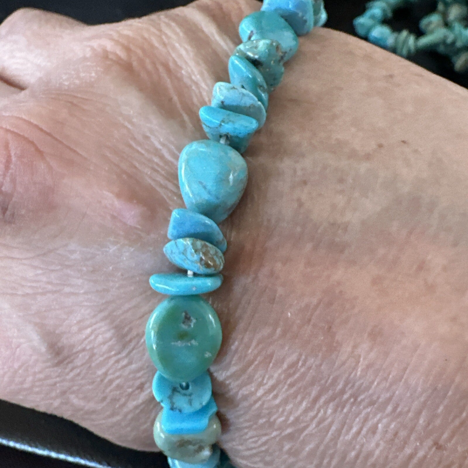 Mens Womens Blue Green Turquoise Stretch Stone Friendship Bracelet 7" 18858