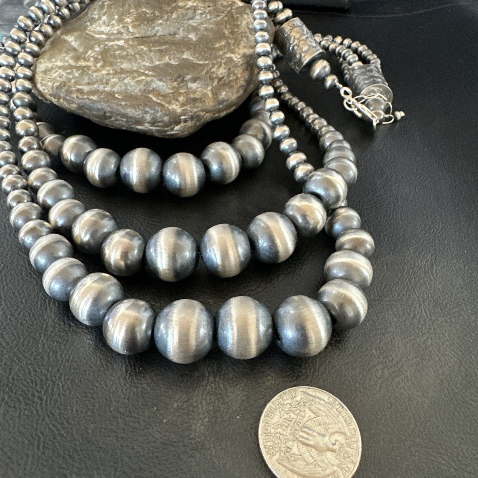 Mixed Bead Graduated Bib Sterling Silver Navajo Pearls Necklace 24” 3S 18239