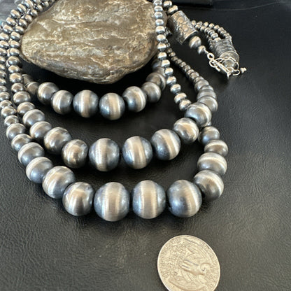 Mixed Bead Graduated Bib Sterling Silver Navajo Pearls Necklace 24” 3S 18239