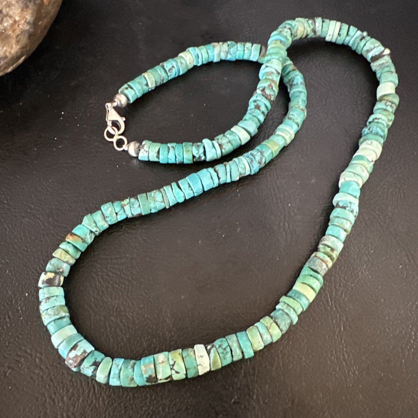 Blue Turquoise 20” Heishi Sterling Silver Bead Necklace 15165